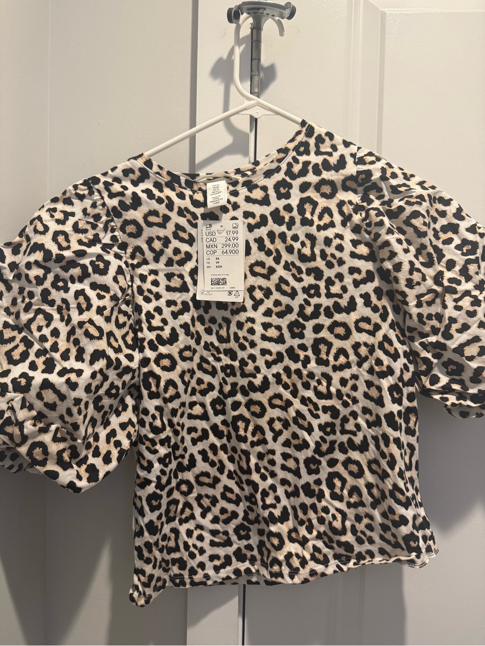H&M Leopard Print Puff Sleeve Blouse - Tan, Black, Cream